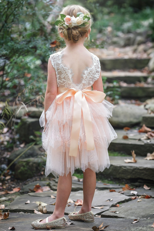 The Daisy - Light Peach Dress - Sleeveless - Flower Sash