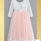 Flower Girl Dress light peach tulle with white lace long sleeves 