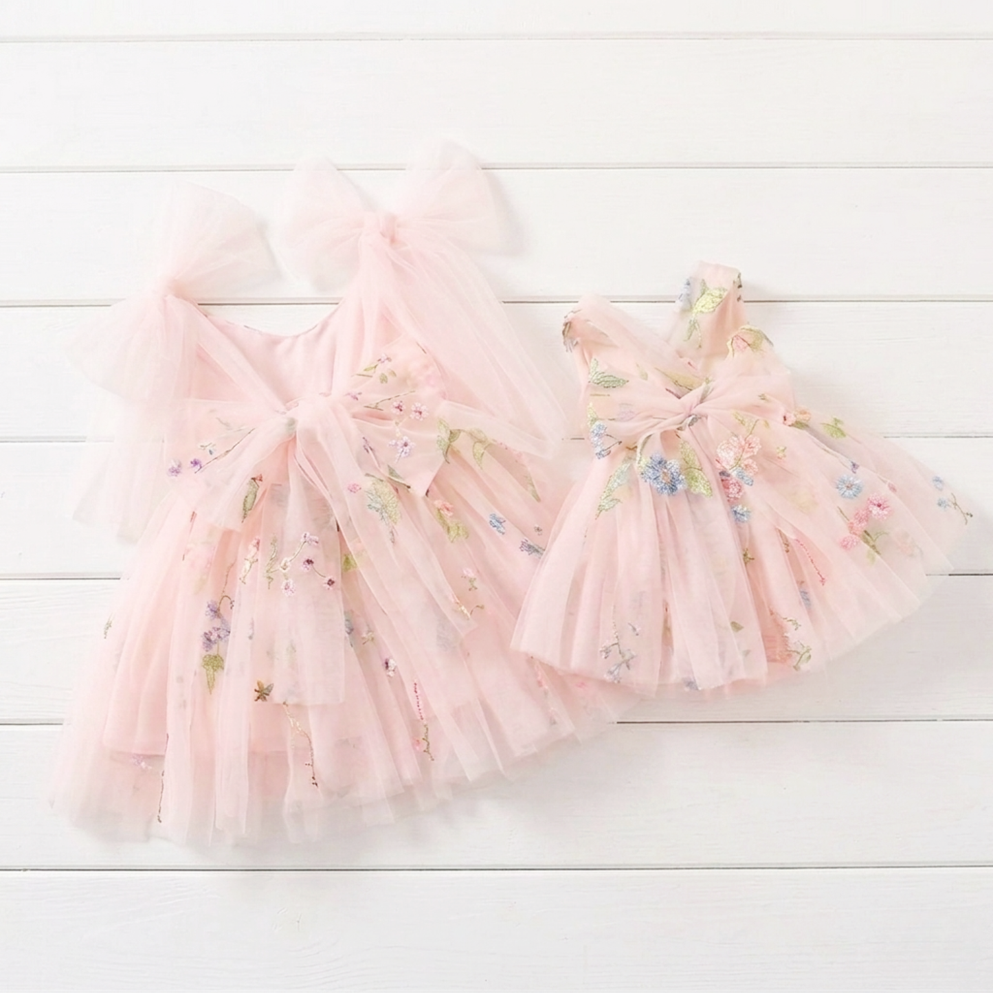 The Gardenia - Girls Floral Embroidery Dress - Light Pink