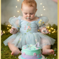 First birthday baby girl dress with romper.
The perfect baby girl dress in light blue floral with a floral embroidery design. With a built in bodysuit to complete the dress. 