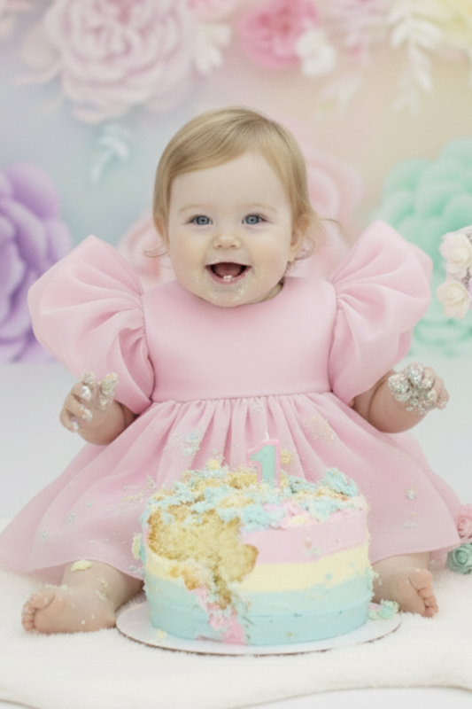first birthday princess dress in light pink. 
