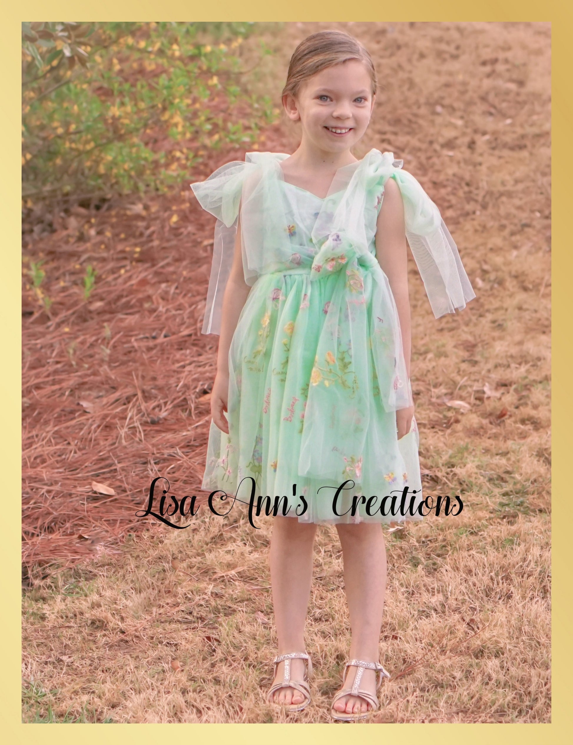 Mint flower girl dress in tulle and embroidery flowers