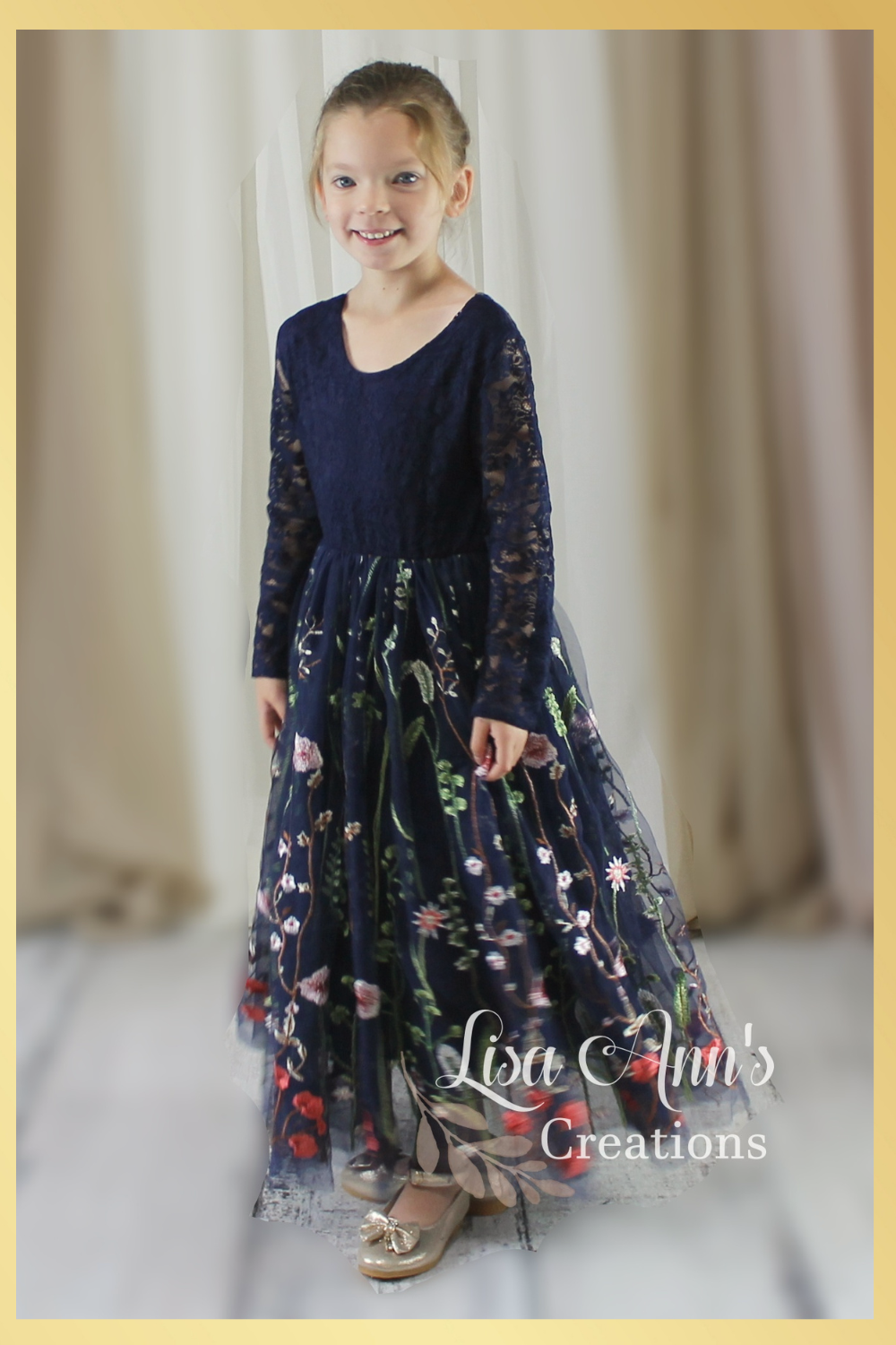 Navy blue flower girl dress
