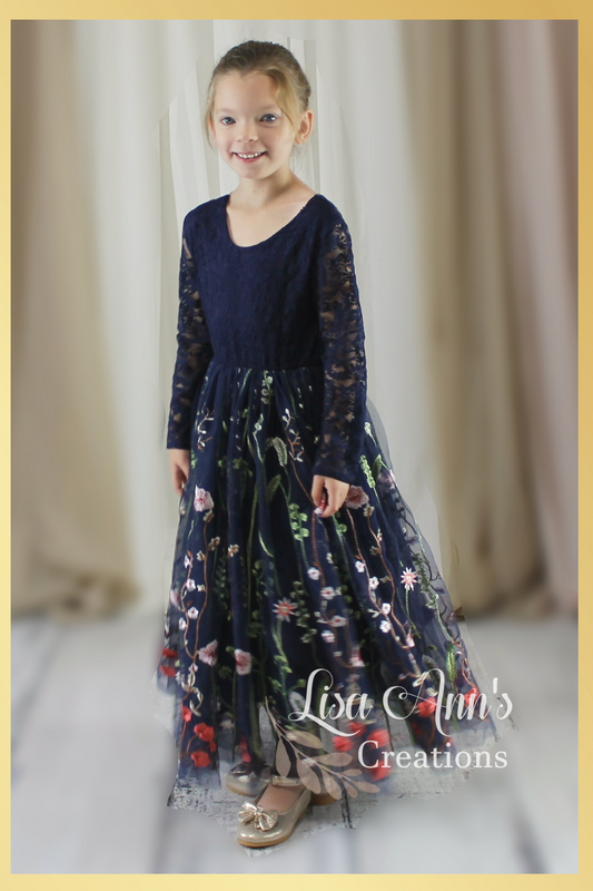 Navy blue flower girl dress