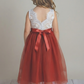 Toddler flower girl in rust tulle and white sleeveless lace
