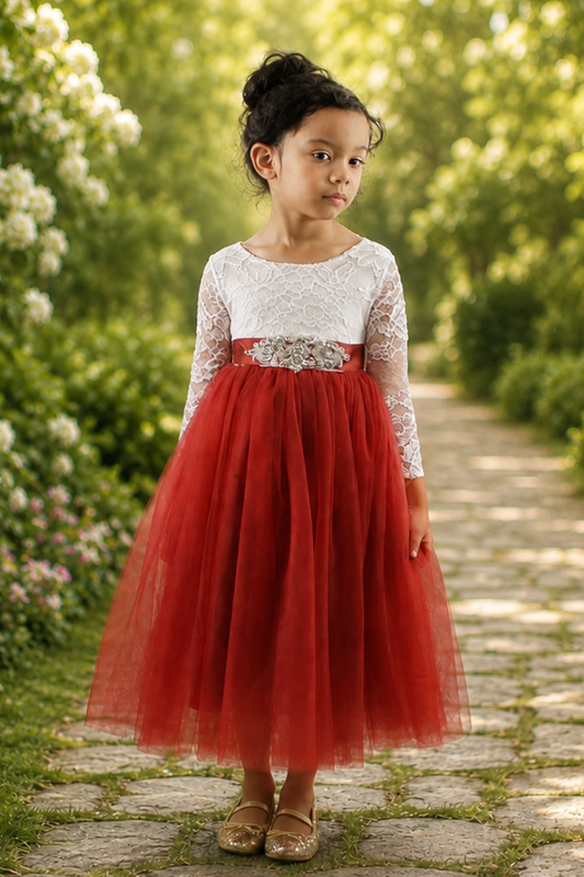 flower girl dress rust tulle and lace. 