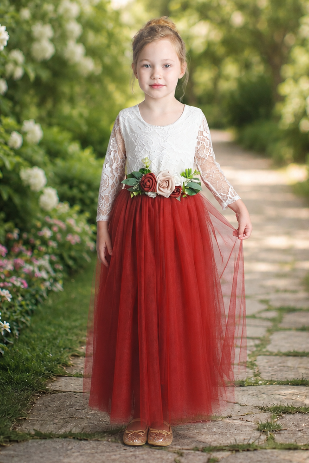 flower girl dress rust tulle and white lace