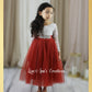 Flower girl dress in rust tulle with white lace long sleeves for rustic wedding