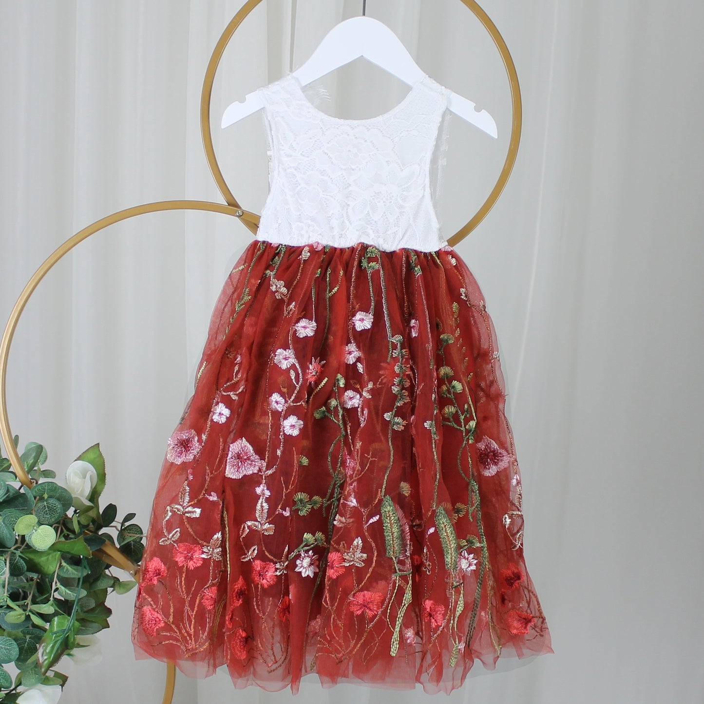 The Dahlia - Rust Floral Flower Girl Dress -Sleeveless