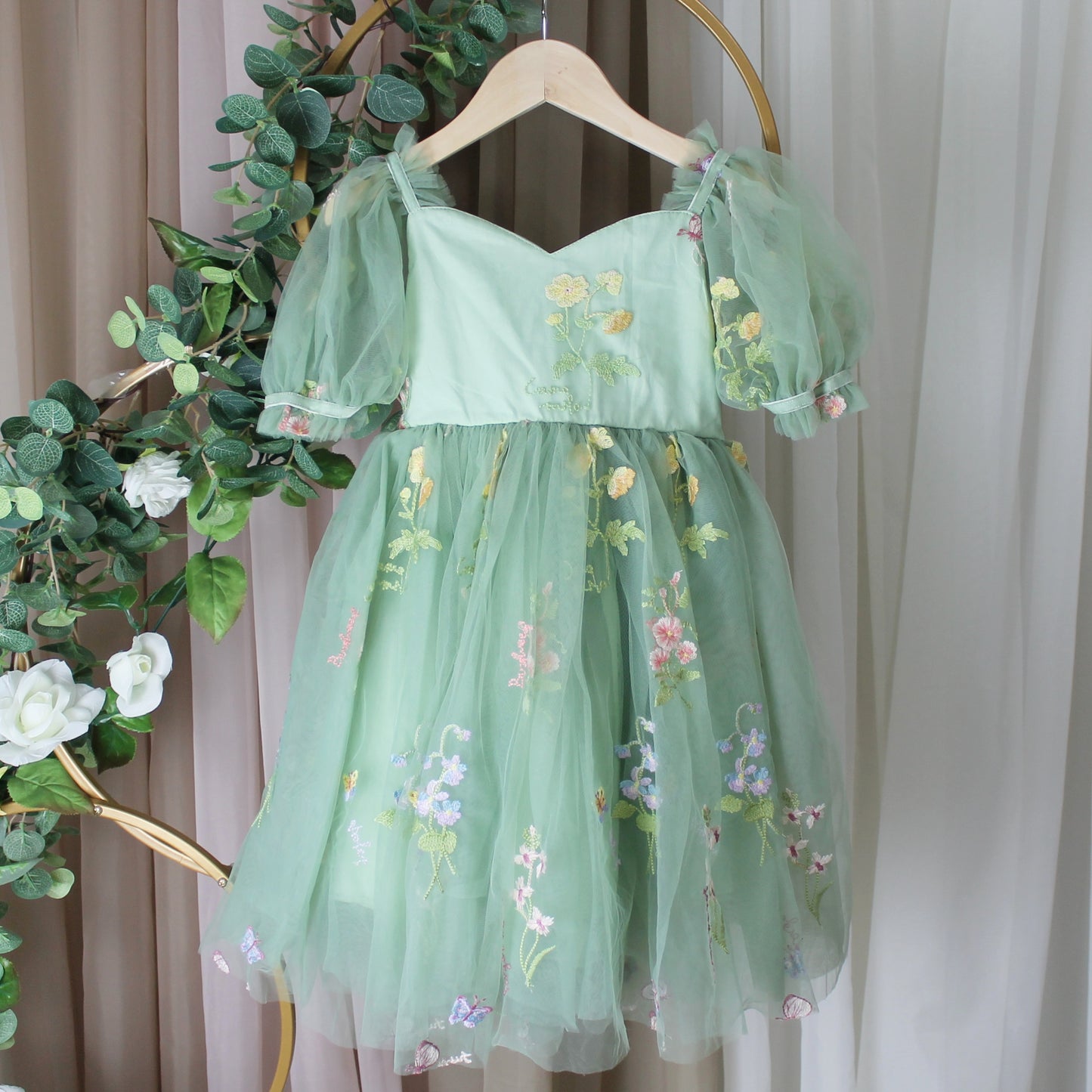 first birthday baby girl sage green floral romper dress. 