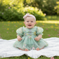 first birthday baby girl sage green floral romper dress. 