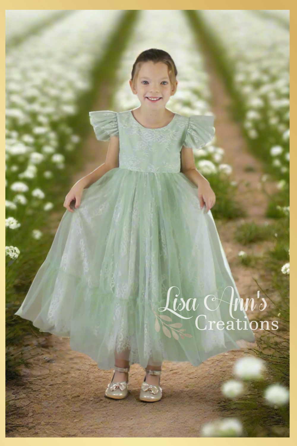 Easter Dress in sage tulle and lace