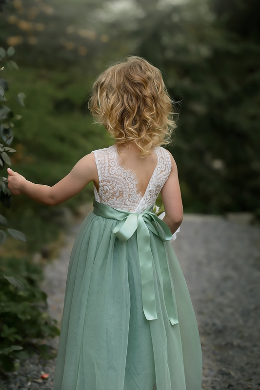 girls sage green dress Quinceanera | Girl Dress Sage Green adding an enchanting touch to the ensemble Sage Green Flower Girl Dresses