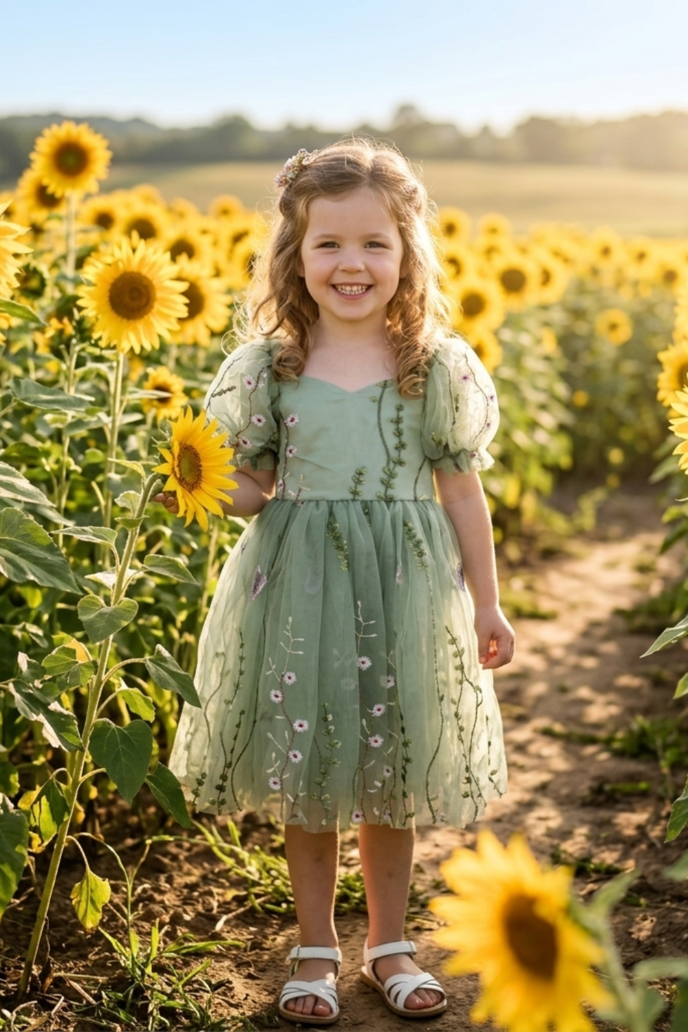Baby Girl Sage Green Floral Dress 9/10 Dress