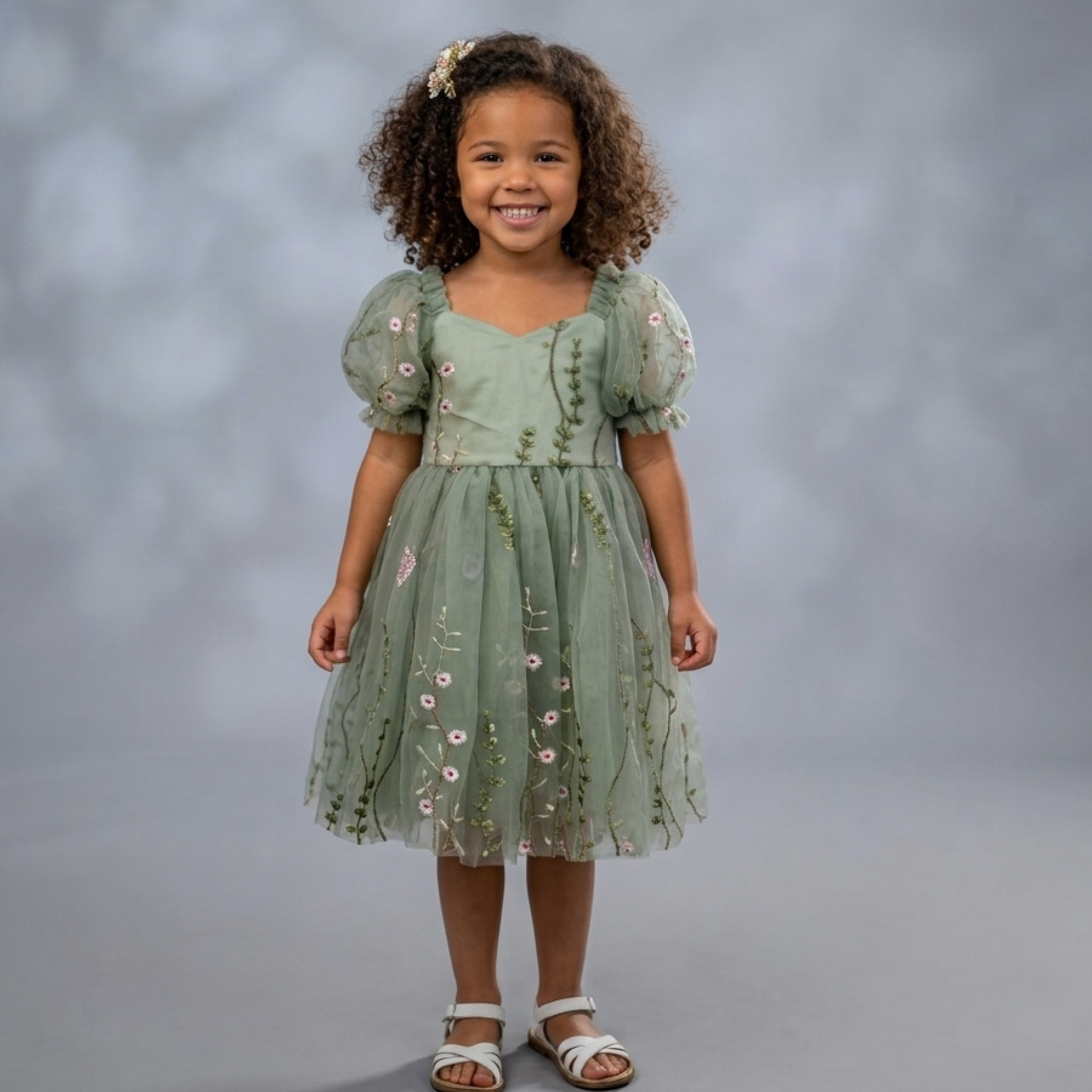 Baby Girl Sage Green Floral Dress 9/10 Dress