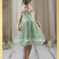 Flower girl dress in sage green tulle with embroidered florals