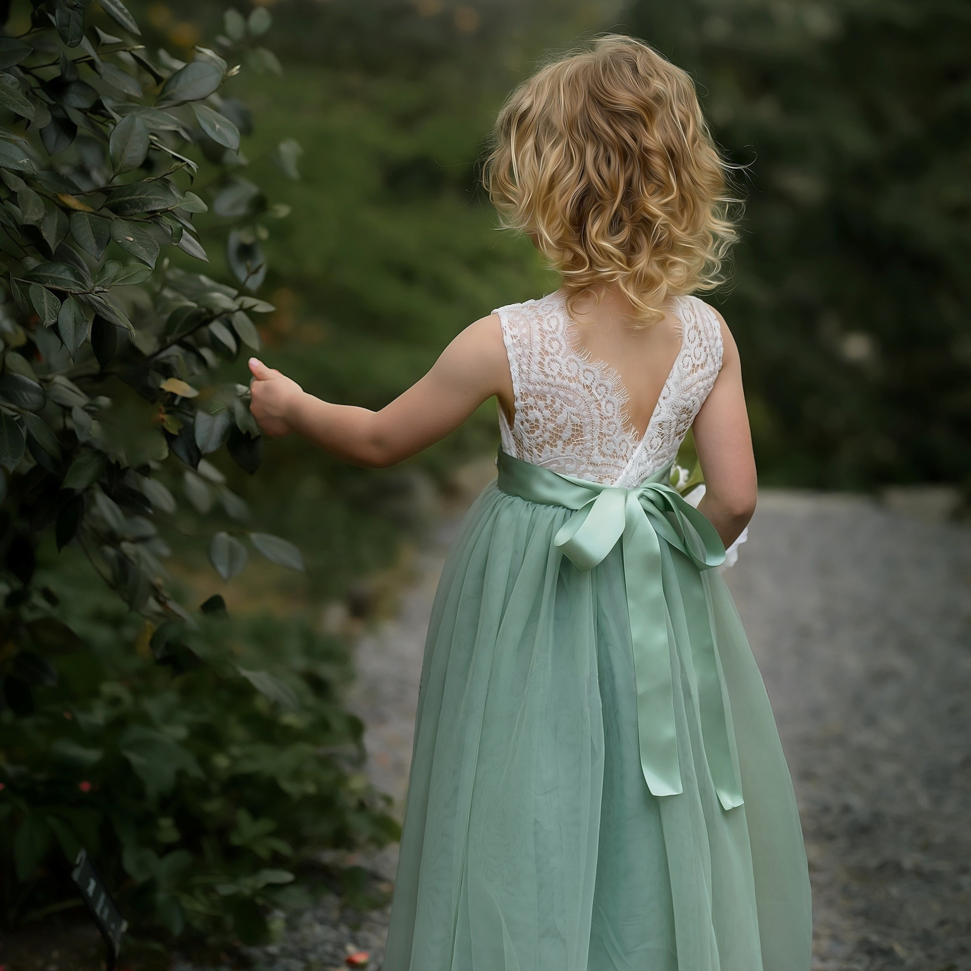 Sage Flower Girl Dress Sleeveless Full Length Tulle Dress 7/8 / Dress/Flower Jewel Sash/Headband