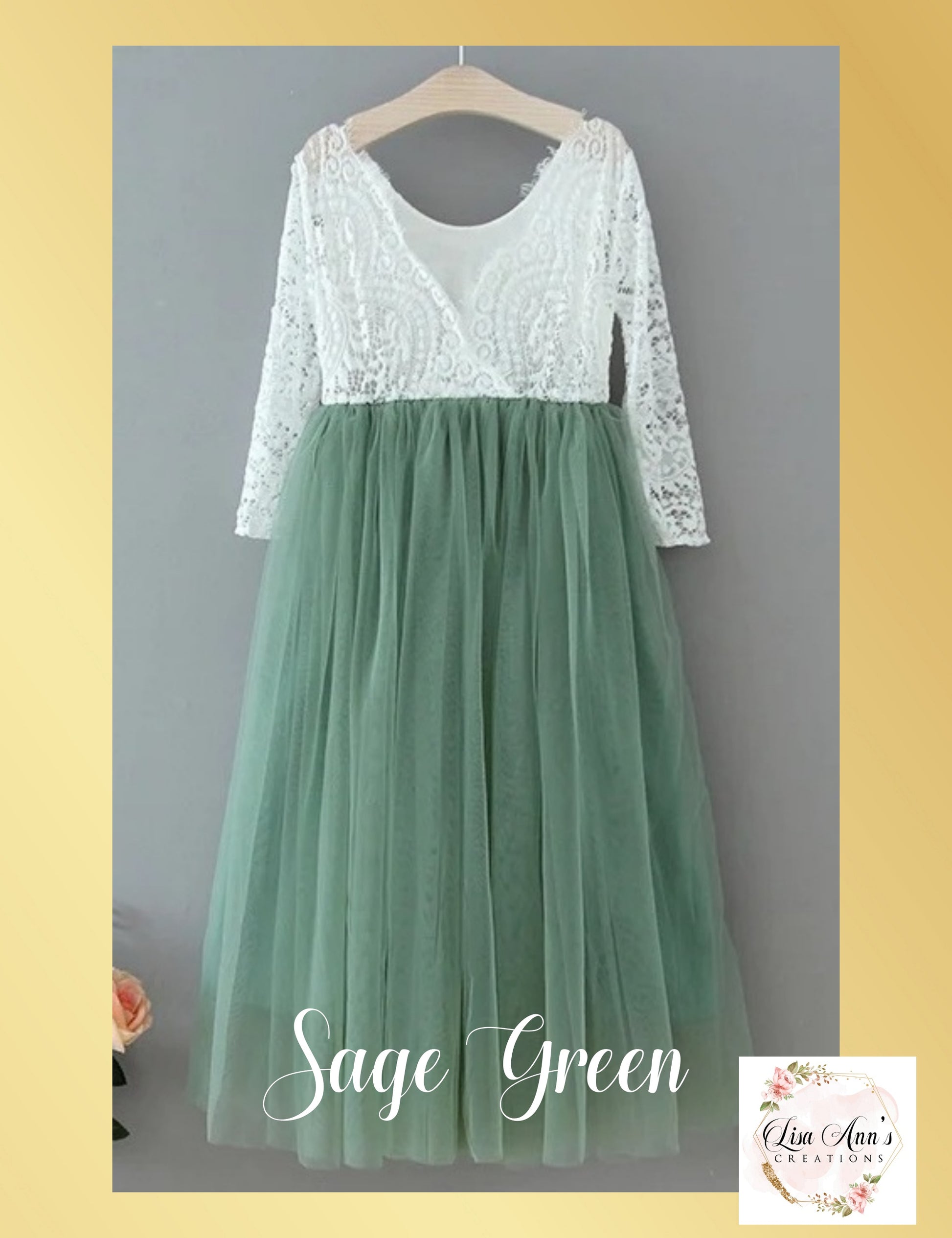Sage Green Flower Girl dress in tulle and lace