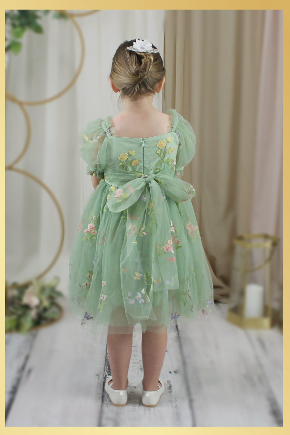 Floral Flower Girl Dress in Sage Tulle Girls Dress Lisa Ann's Creations Floral Flower Girl Dress in Sage Tulle Girls Dress Lisa Ann's Creations