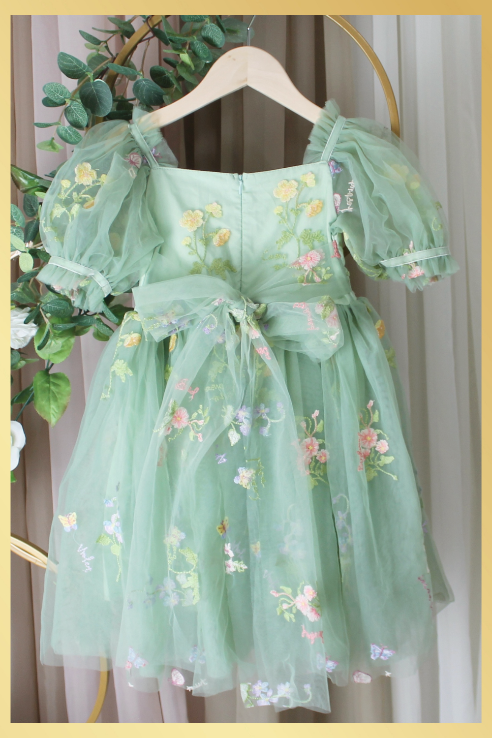 Floral Flower Girl Dress in Sage Tulle Girls Dress Lisa Ann's Creations Floral Flower Girl Dress in Sage Tulle Girls Dress Lisa Ann's Creations