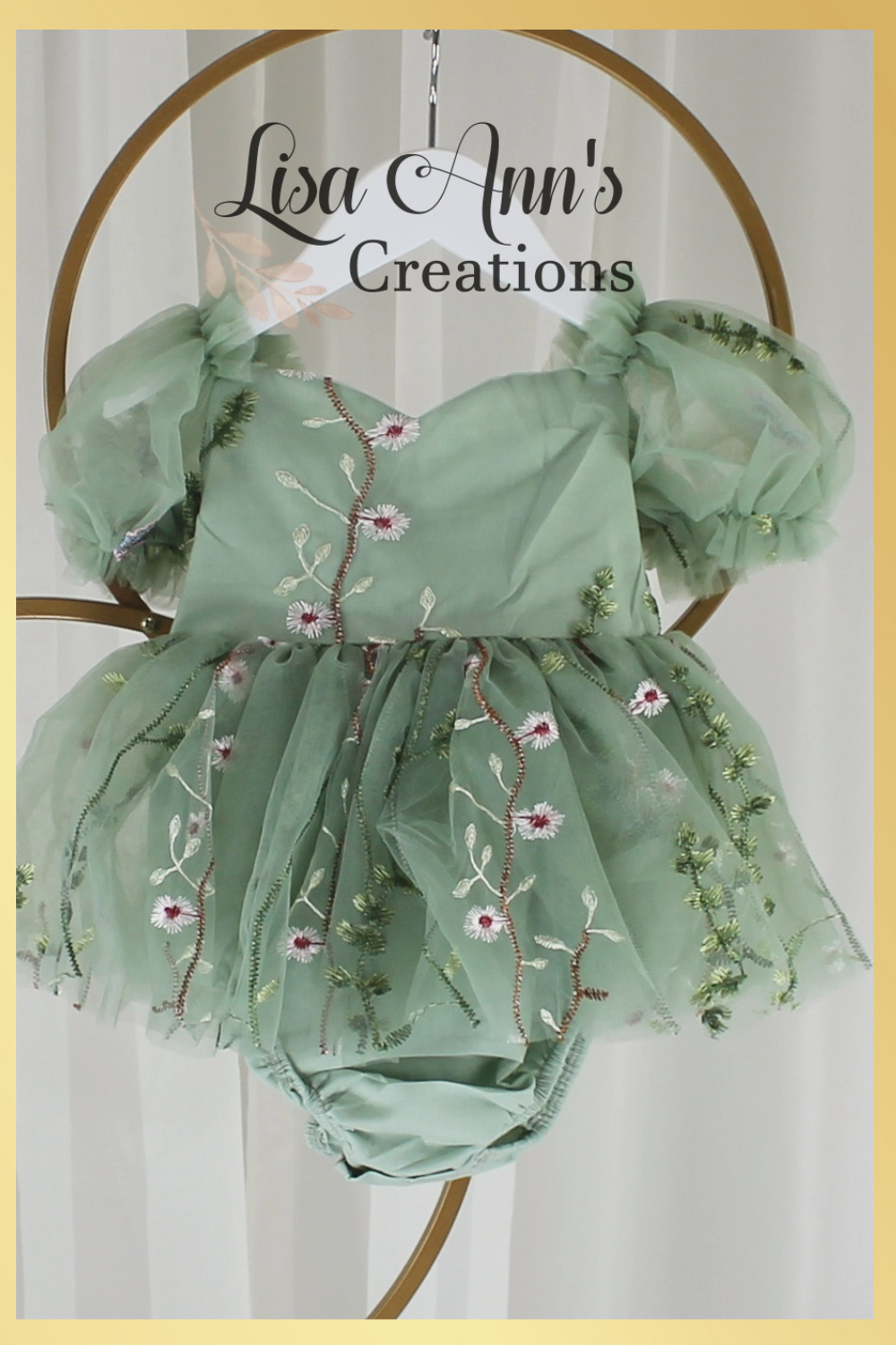 Baby Girl Sage Green Floral Dress Lisa Ann's Creations Baby Girl Sage Green Floral Dress Lisa Ann's Creations