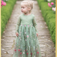 sage green embroidery floral flower girl dress. sage long sleeve lace top with floral tulle bottom