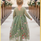 flower girl dress sage green embroidery floral flower girl dress. sage long sleeve lace top with floral tulle bottom