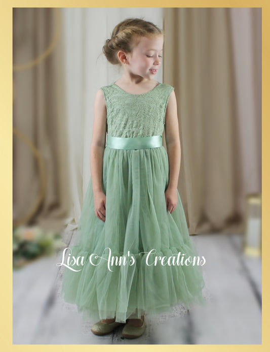 Sage Flower girl dress in tulle and lace