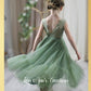 Boho flower girl dress in sage tulle and lace