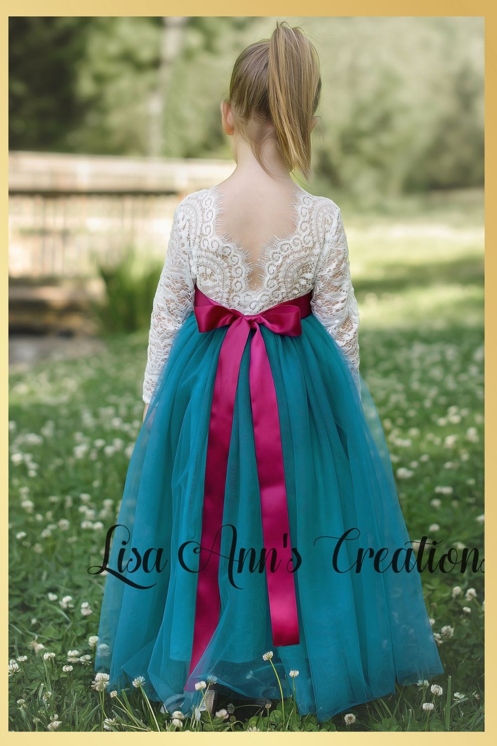 Long Sleeve Flower Girl DRess in Teal