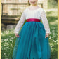 Special Occasion Girls Dress in Teal Tulle and White Lace