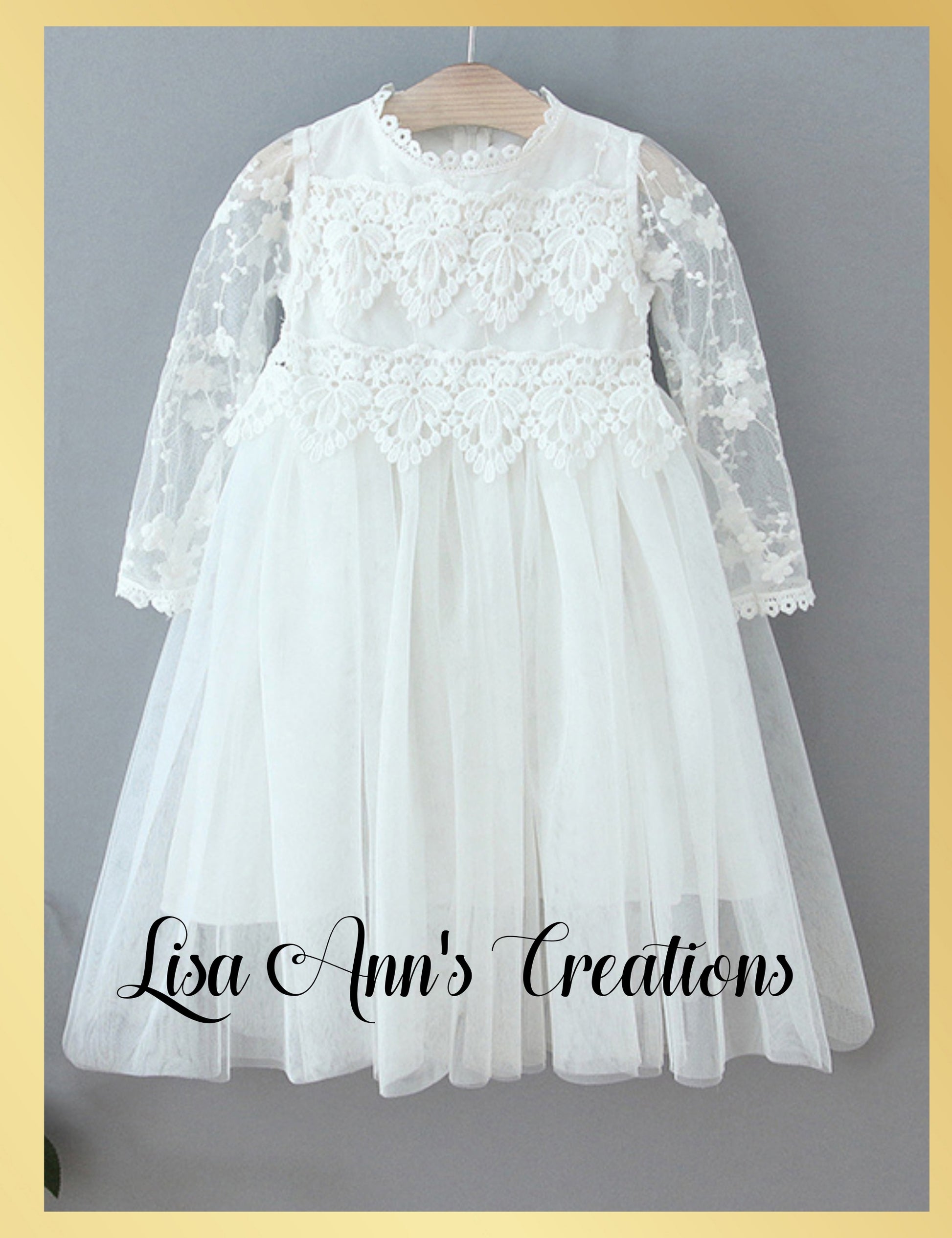 White flower girl dress in long sleeves