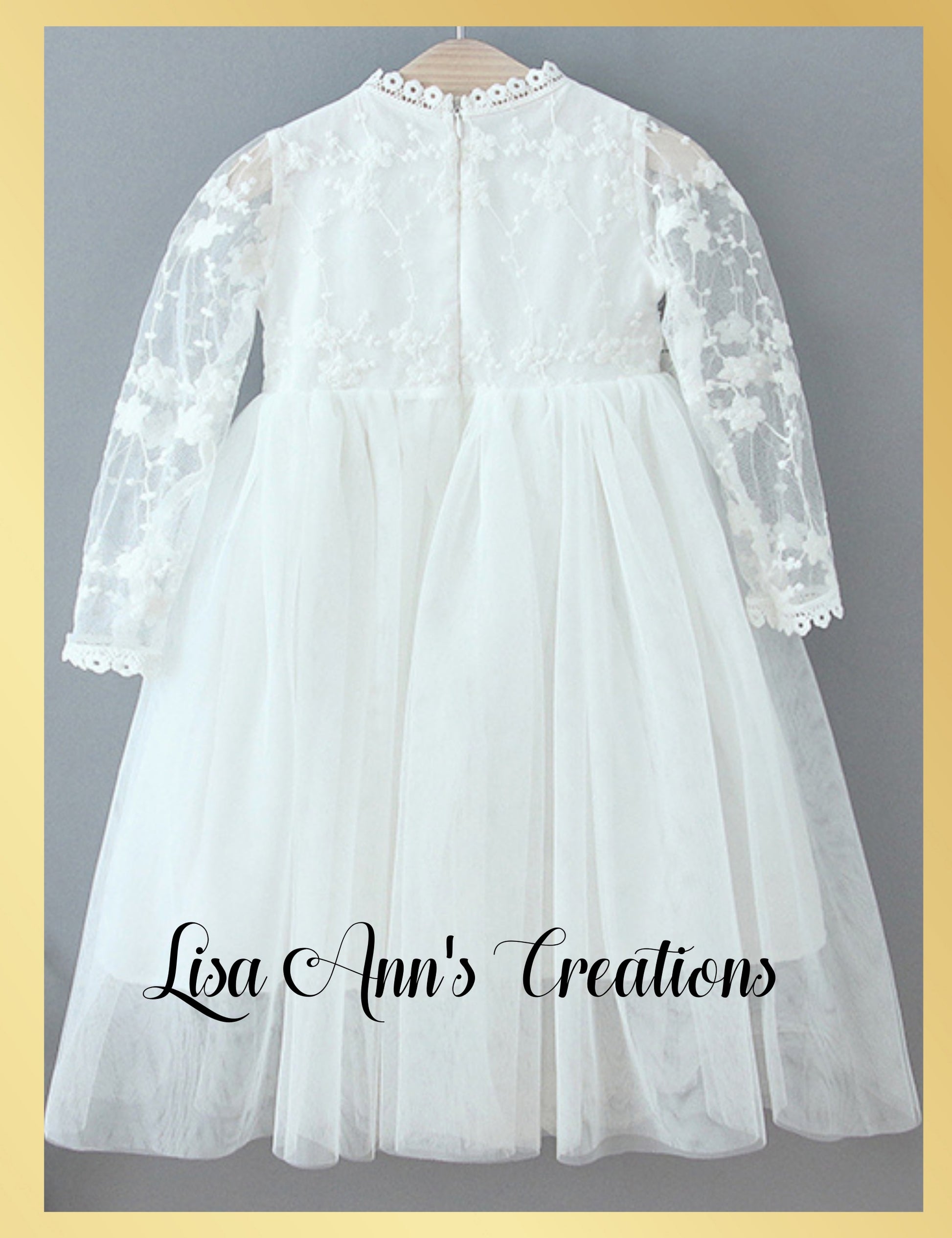 first communion dress or baptism dress long sleeve in white