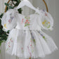 White floral flower girl dress for spring and summer weddings or other special occasions like birthdays and holidays. 