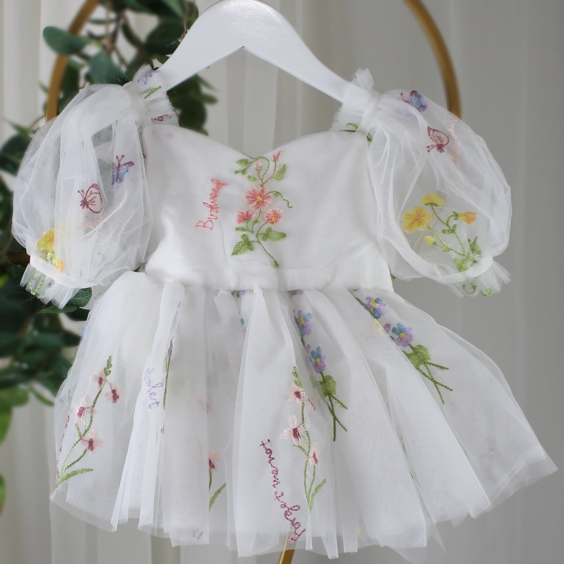 Floral Flower Girl Dress in White Tulle Girls Dress Lisa Ann's Creations Floral Flower Girl Dress in White Tulle Girls Dress Lisa Ann's Creations