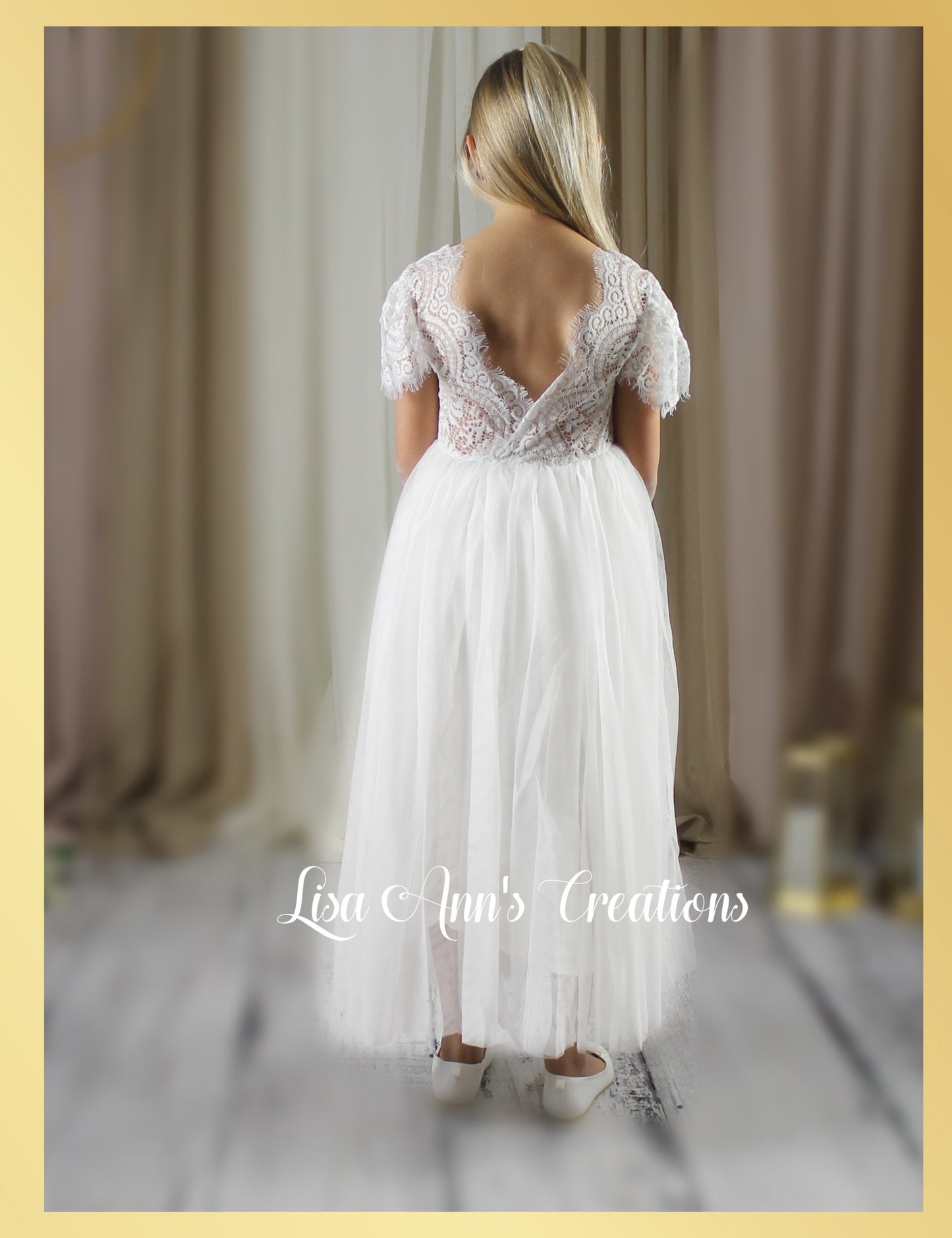 Junior Bridesmaid Dress in all white lace and tulle