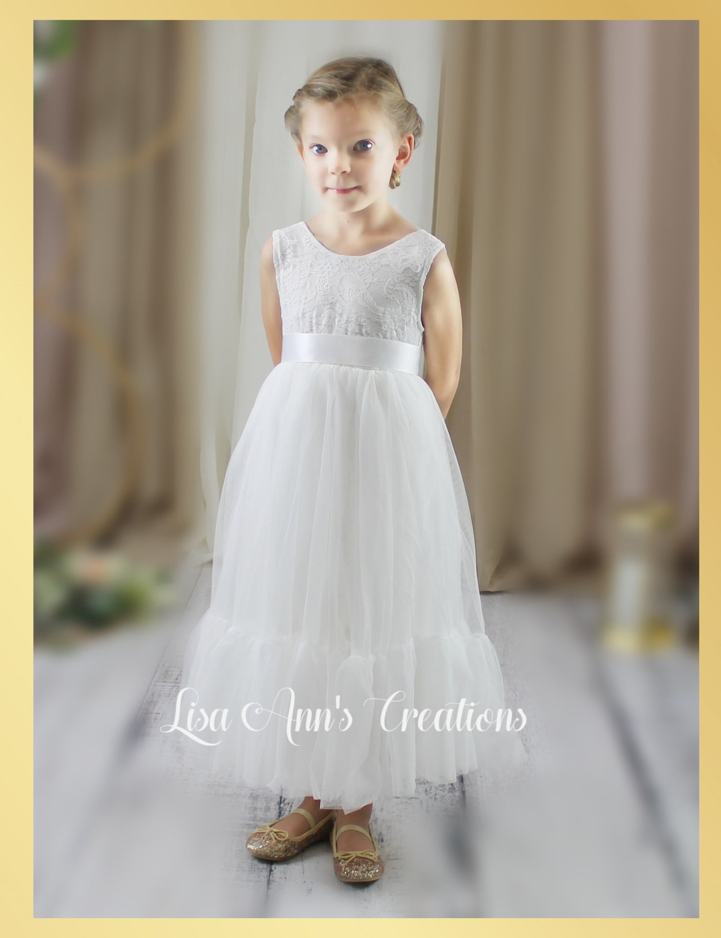 Flower Girl dress white tulle and lace