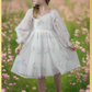 Girls party dress in long sleeves. Made with a soft white tulle with a tulip embroidery flower. Made to be knee length and perfect for parties, weddings, and all special occasions. 