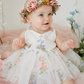 first birthday baby girl princess dress in white tulle embroidered floral  with a romper style.