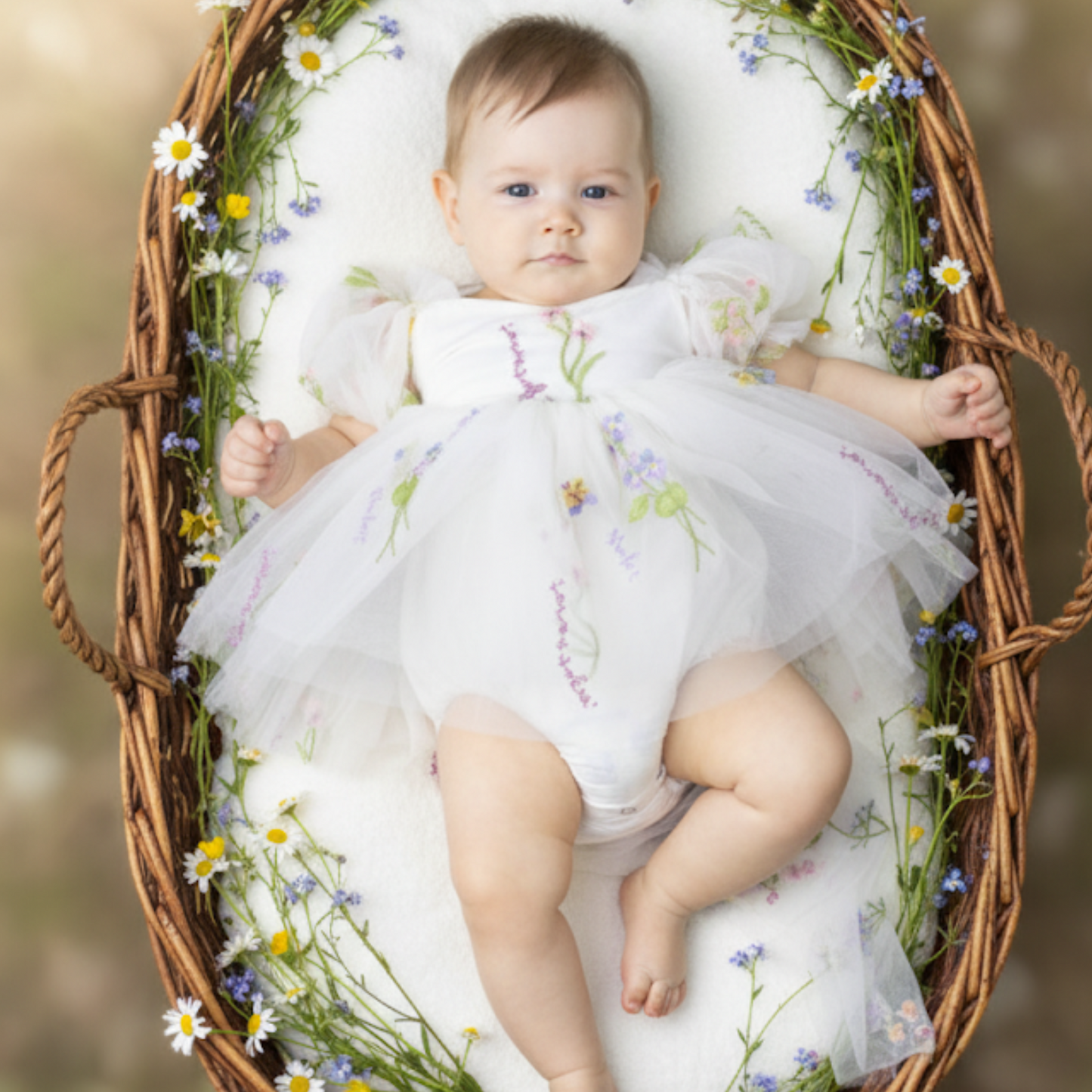 Baby Girl White Wildflower Floral Romper Dress 3/6mos Bodysuit/Dress