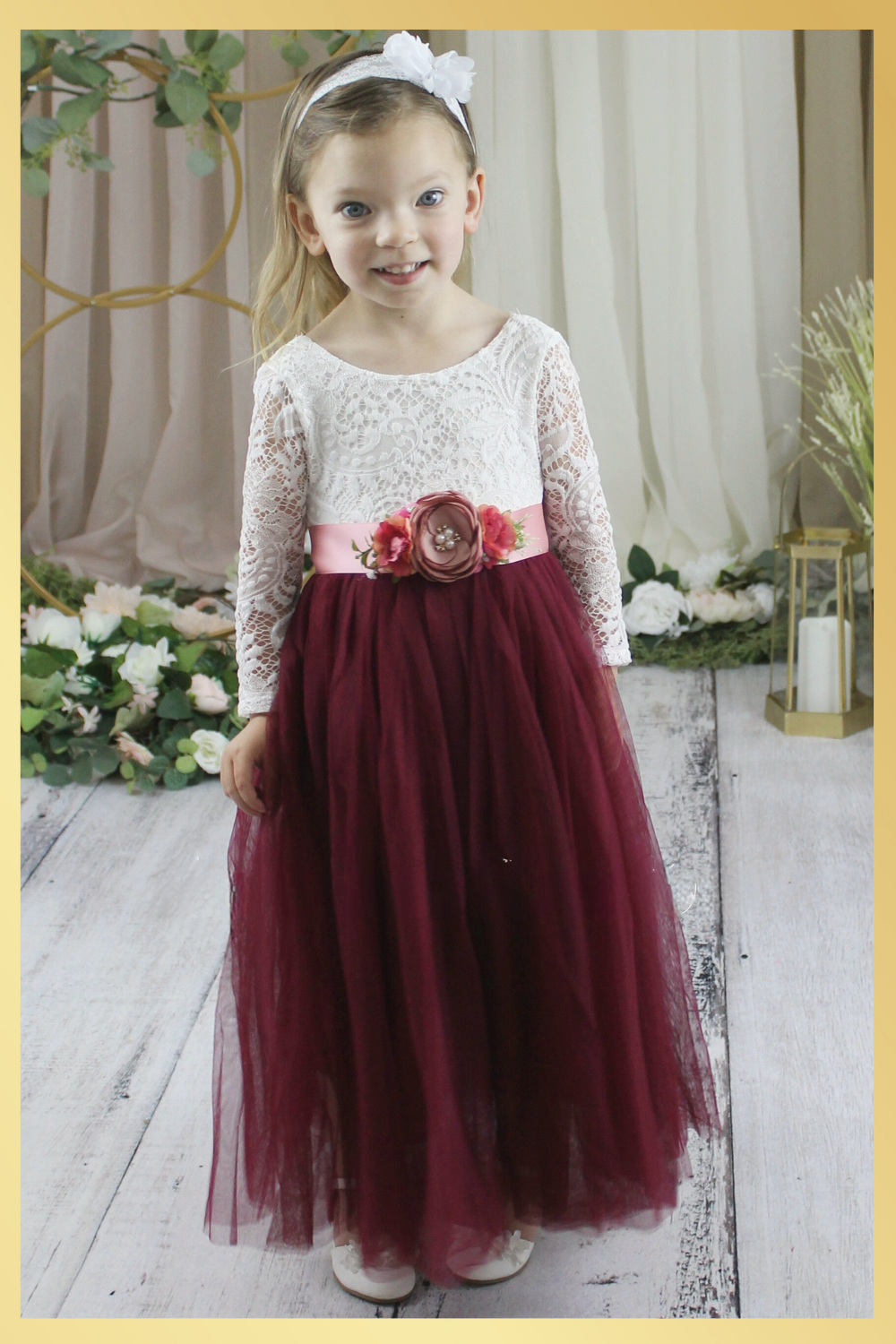 The Tulip - Burgundy Flower Girl Dress - Flower Sash