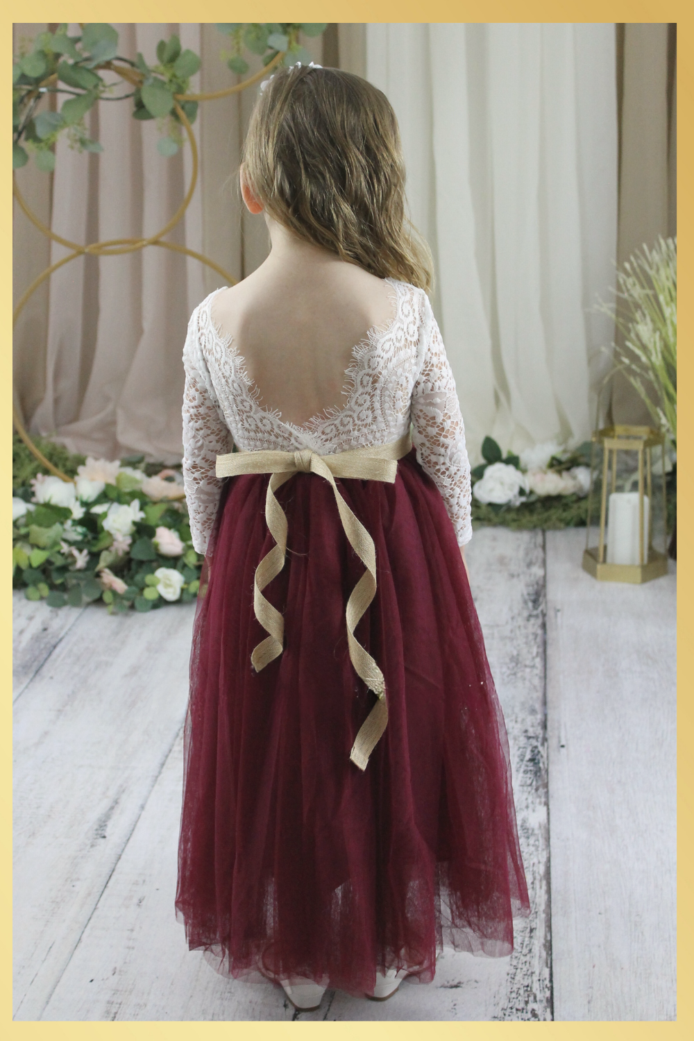 burgundy sunflower dress Elegant Burgundy Flower Girl Dress with Rose & Sunflower: Floral Strap
