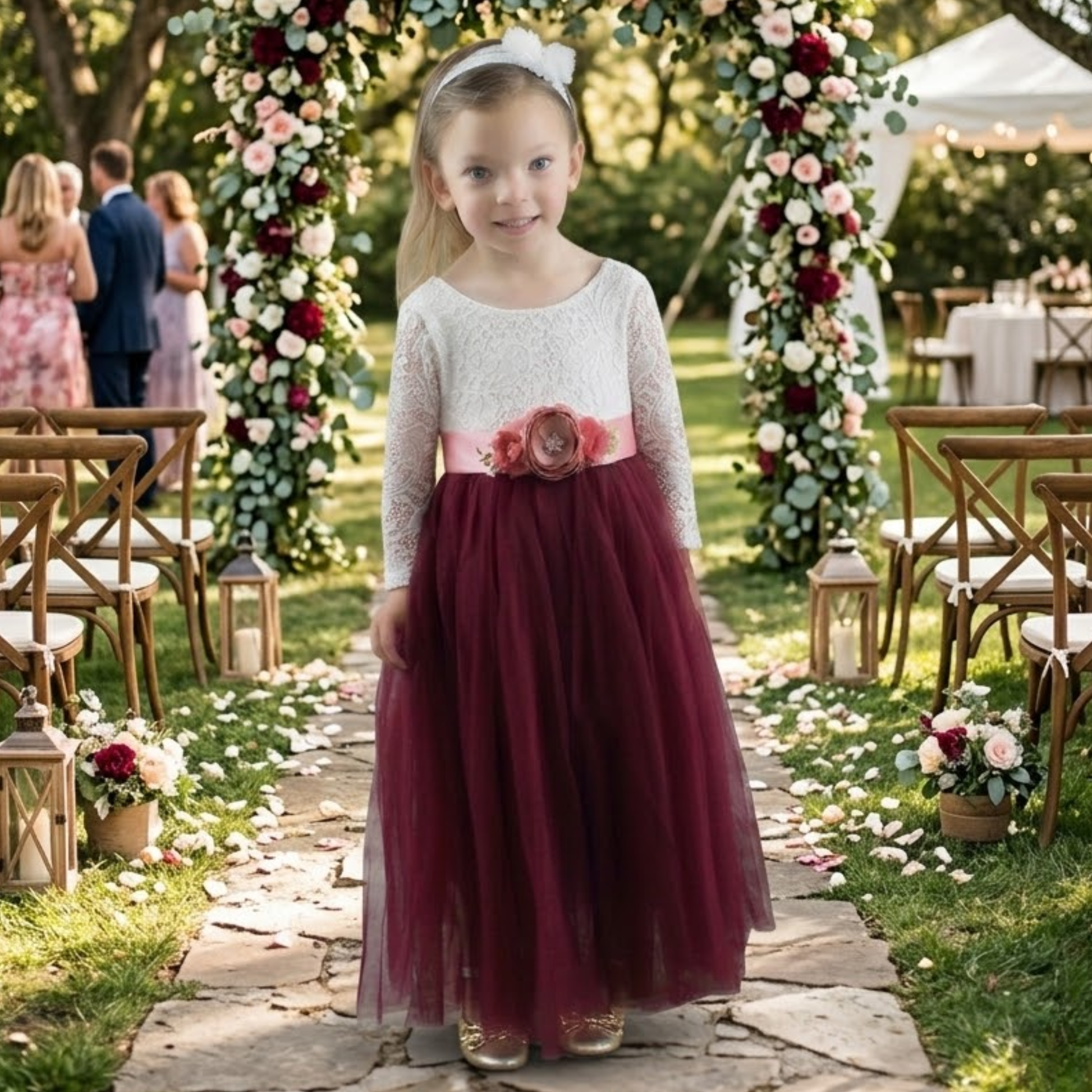 Burgundy Flower Girl Dress with Dusty Rose Floral Sash 5T/6T / Dress/Dusty Rose Flower Sash Burgundy Flower Girl Dress with Dusty Rose Floral Sash 5T/6T / Dress/Dusty Rose Flower Sash