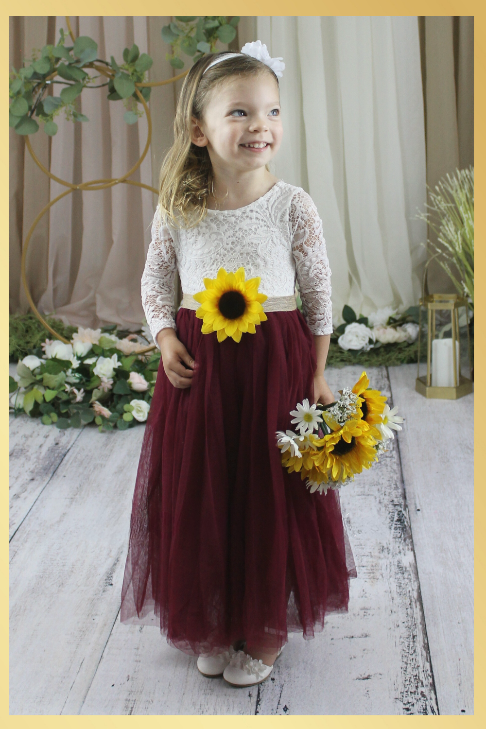 Sunflower flower girl dress for rustic wedding