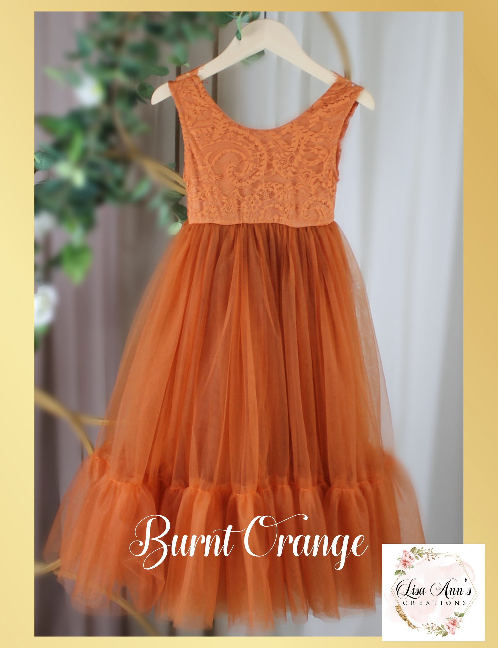 burnt orange flower girl dress in sleeveless mermaid style