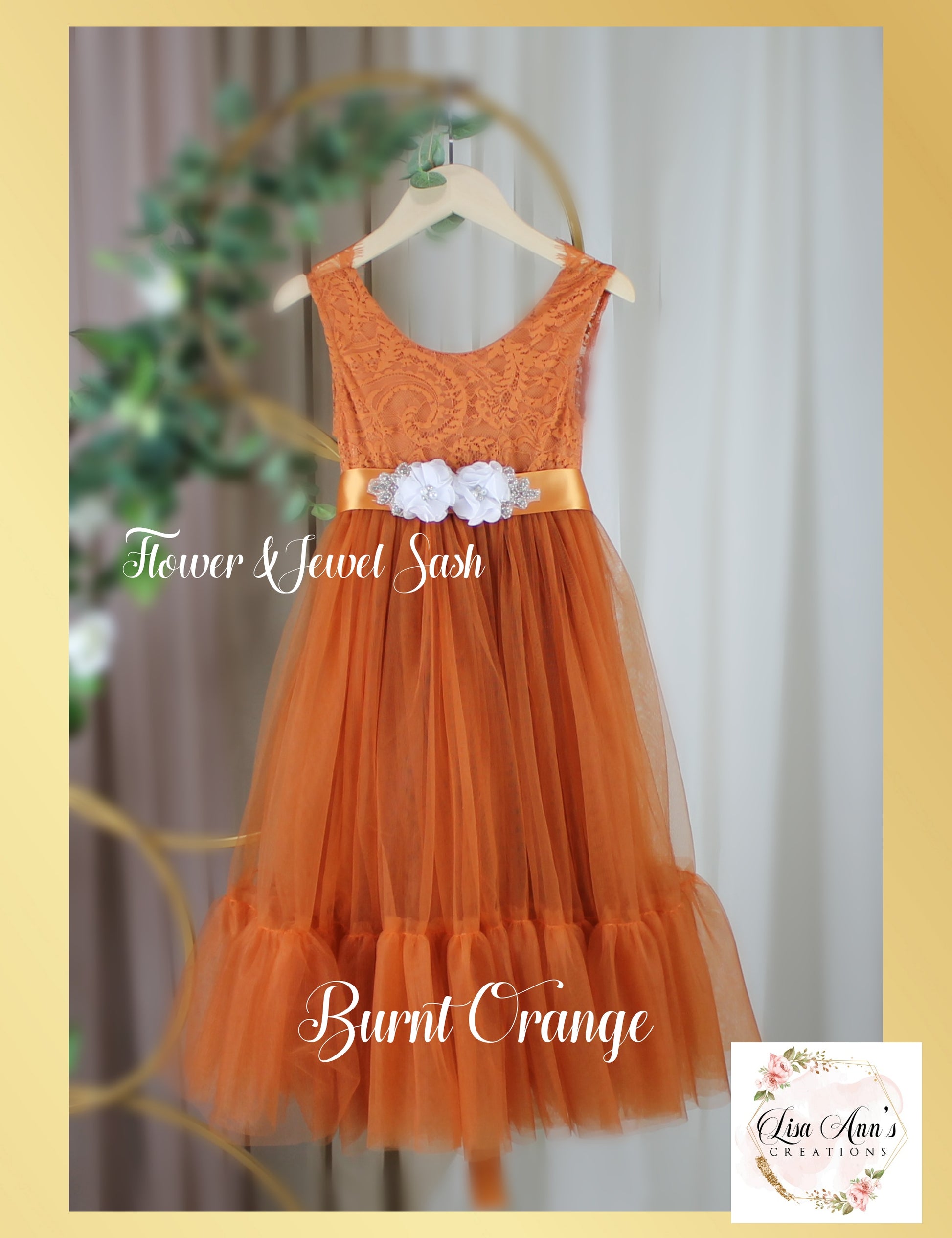 Flower Girl dress sleeveless boho style in burnt orange