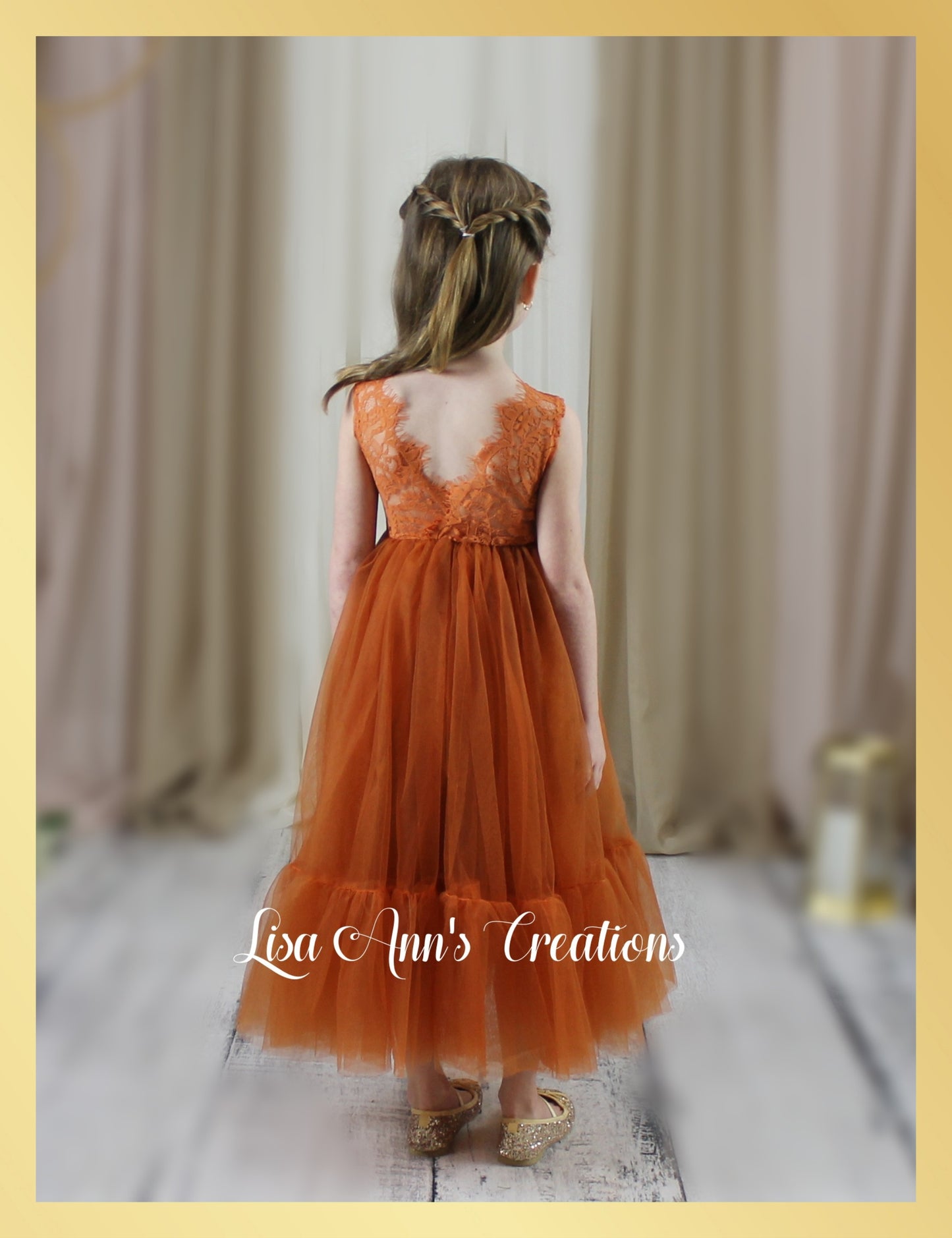 Burnt orange boh flower girl dress