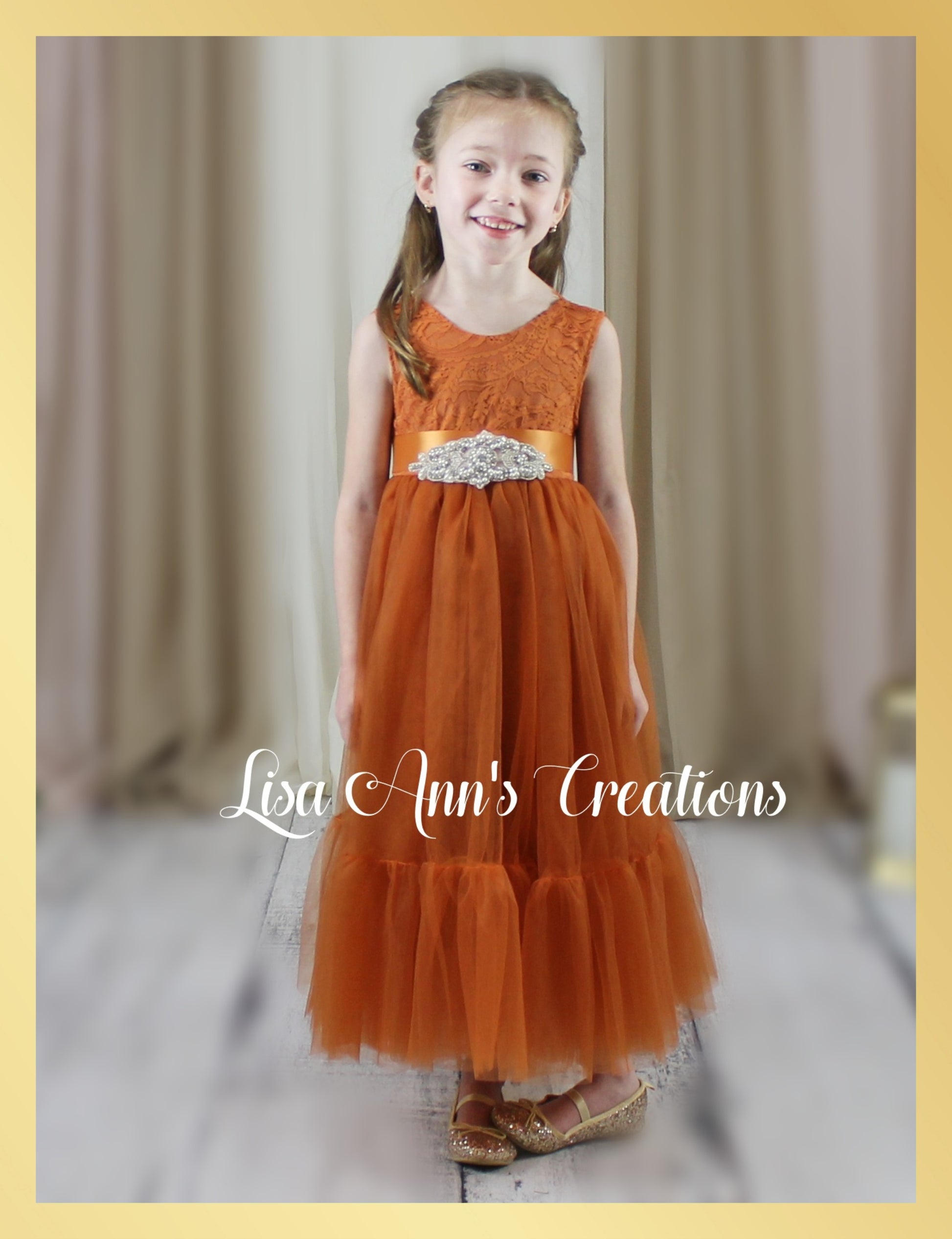 Flower Girl Dress Sleeveless Burnt Orange Mermaid Style Junior Bridesmaid Dress 5/6 / Dress/Plain Sash Flower Girl Dress Sleeveless Burnt Orange Mermaid Style Junior Bridesmaid Dress 5/6 / Dress/Plain Sash