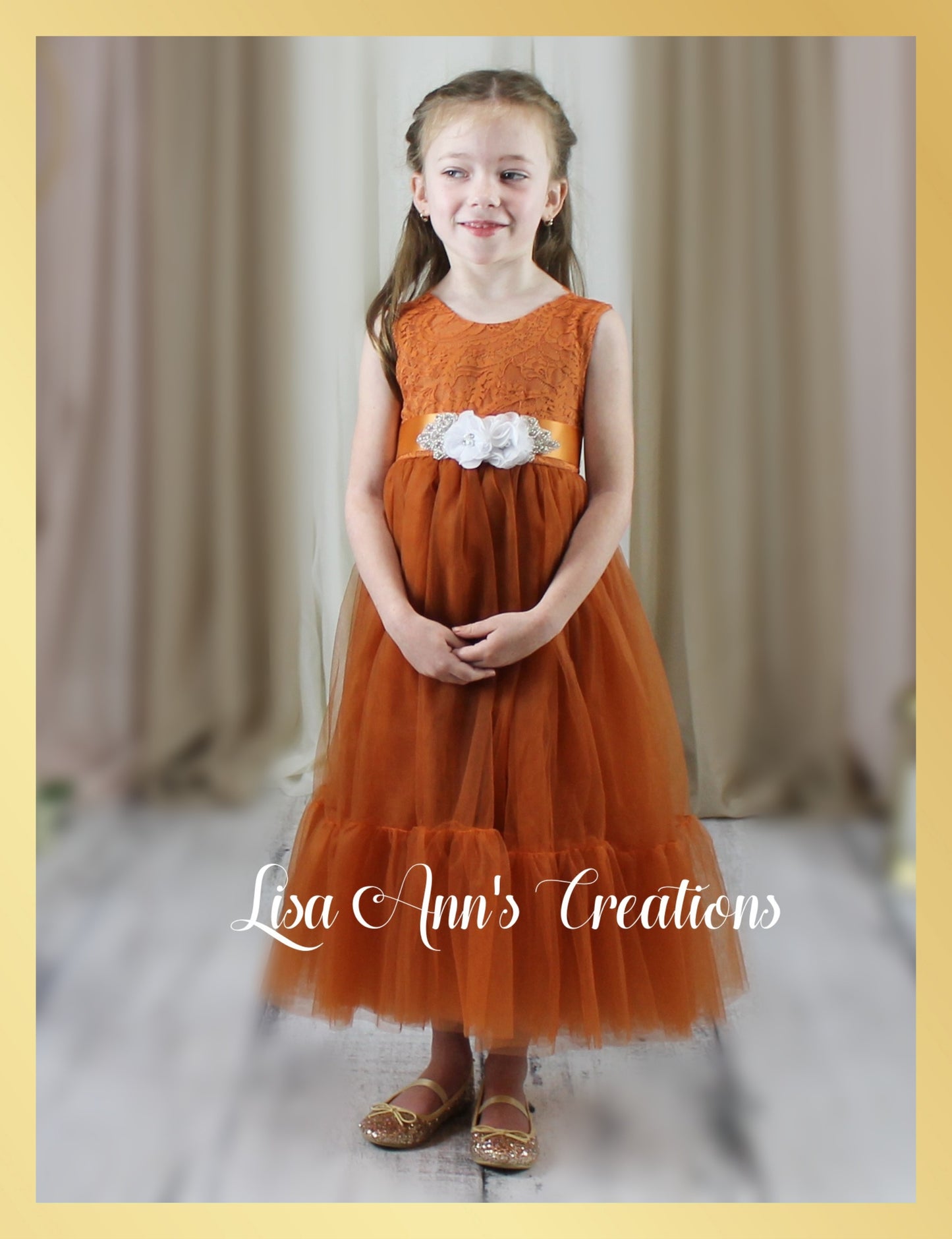 flower girl dress burnt orange tulle and lace for boho style wedding