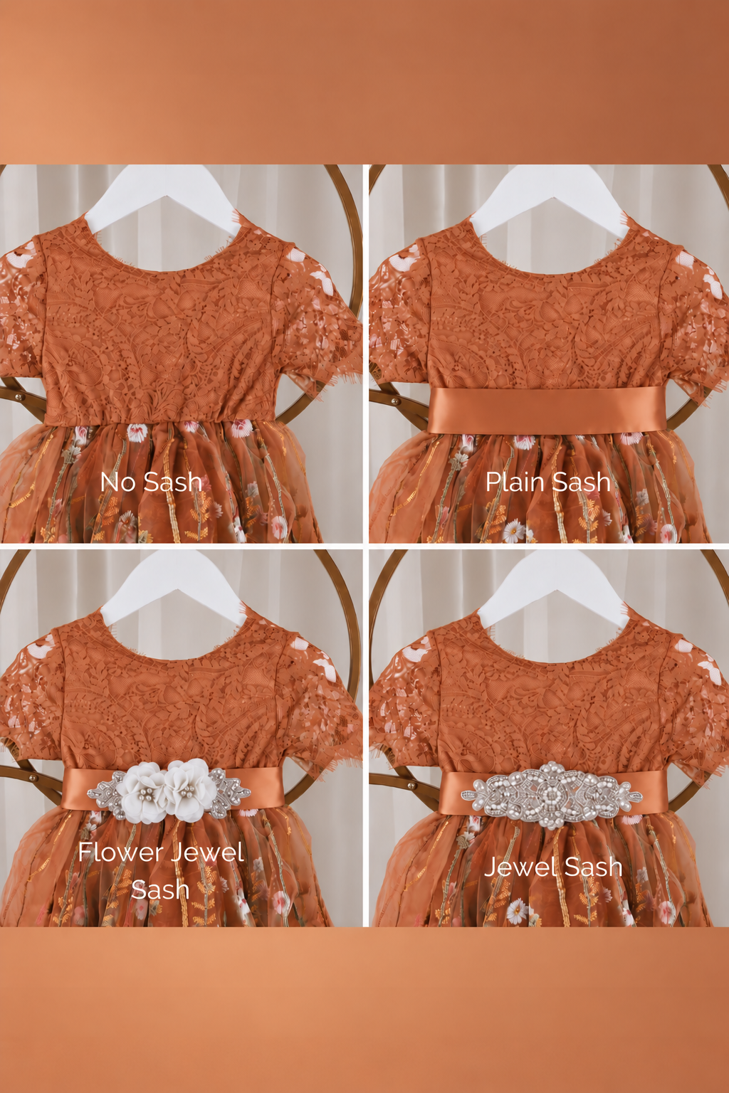 Burnt Orange Floral Flower Girl Dress - Short Sleeve | Fall Secret Garden